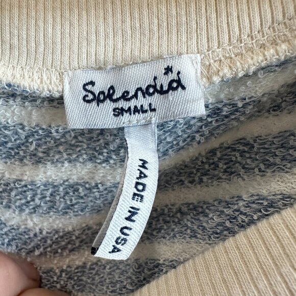 Splendid Cream & Light Blue Striped Short Sleeve Crew Neck Sweatshirt Top - Picture 5 of 5